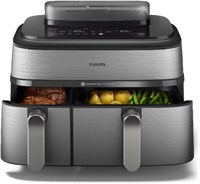 Аэрофритюрница Philips серии 5000 с двумя корзинами и функцией приготовления на пару, объёмом 9 л, 12 предустановленных программ и 19 различных способов приготовления, функцией встряхивания для лучшего приготовления, очисткой паром - NA555/09 1000011839
