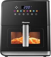 Аэрофритюрница Hisense H09AFBKS4S мощностью 1700 Вт с цветной сенсорной панелью и прозрачным окошком для приготовления, объём 8 литров, чёрный 1000011990