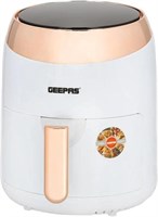 Цифровая аэрофритюрница Geepas объёмом 3,5 л, мощностью 1400 Вт, технологией циркуляции горячего воздуха для приготовления здоровой пищи без масла и жира, антипригарной корзиной, защитой от перегрева, гарантией 2 года, цвет белый 1000011994