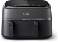 Аэрофритюрница Philips Dual Basket серии 3000, 8 функций «в 1», объём 9,5 кварты, 2 ящика, автоматическая синхронизация времени приготовления, на 90% меньше жира, технология Rapid Air, приложение HomeID для рецептов, можно мыть в посудомоечной машине, цве 1000012018