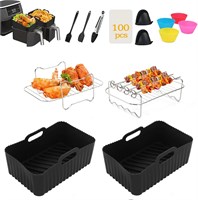 Мегакомплект для аэрофритюрницы QYINXIU Ninja Air Fryer Mega Kit из 14 силиконовых вкладышей (2 шт.) | 8-10 квартов | Ninja Dual DZ201, DZ401, DZ550 | В комплекте: решетка для барбекю, подставка для продуктов, силиконовые перчатки, кисточка для масла, щип 1000012036