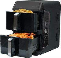 Аэрофритюрница Green Lion Double-Decker Pro мощностью 2400 Вт, 6 режимов, объём 11,2 л, сенсорный дисплей, решетка для блюд, готовит 4 блюда одновременно, температура до 230 °C, быстрая циркуляция воздуха, антипригарное покрытие, подходит для использовани 1000012042