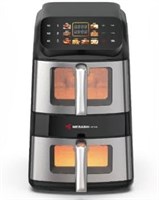 Аэрофритюрница Mebashi ME-AF1200DS, 2500 Вт, две корзины по 5,5 л каждая, цифровой сенсорный экран, 8 программ приготовления, технология Rapid Air, интеллектуальная отделка, дверца из нержавеющей стали с окошком 1000012101