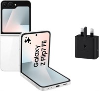 Samsung Galaxy Z Flip7 FE, смартфон с алюминиевым корпусом, белый, 256 ГБ встроенной памяти, 8 ГБ встроенной памяти, складная конструкция, 50-мегапиксельная камера для селфи, аккумулятор 4000 мА·ч, гарантия 1 год , адаптер питания Samsung мощностью 25 Вт 1000012900