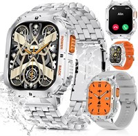 Мужские тактические смарт-часы GStorm Military AMOLED с дисплеем 1,95 дюйма, прочные, для активного отдыха, с 3 ремешками, водонепроницаемые и ударопрочные, более 100 спортивных режимов, компас, мониторинг здоровья, функция вызова (серые) 1000013113