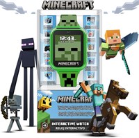 Умные часы Minecraft Kids — интерактивные светодиодные часы с 10 настраиваемыми циферблатами, играми, камерой, будильником, шагомером и другими функциями — забавный технологичный подарок для мальчиков и девочек — подходит для запястий от 5,5 до 8 дюймов 1000013174