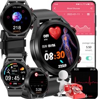 Смарт-часы с ЭКГ, фитнес-трекером HRV, пульсомером, измерением артериального давления, мочевой кислоты, липидов крови, 20 спортивными режимами, отправкой сообщений и звонков, для мужчин и женщин, черные 1000013256