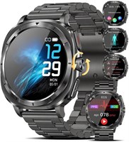 Умные часы для мужчин и женщин, HD-дисплей 1,43 дюйма, фитнес-часы для здоровья, круглосуточное измерение пульса, артериального давления, SpO2, мониторинг сна, NFC, звонки по Bluetooth (трехрядный браслет из нержавеющей стали, черный) 1000013271