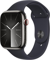 Новые умные часы Apple Watch Series 9 [GPS + Cellular, 41 мм] в корпусе из нержавеющей стали цвета графит, с графитовым спортивным ремешком размера M/L. Фитнес-трекер, приложения для измерения уровня кислорода в крови и ЭКГ, водонепроницаемость (обновлённ 1000013399