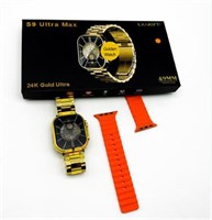 Умные часы LAXASNT S9 Ultra Max, 49 мм, 24-каратное золото, фитнес-трекер, звонки по Bluetooth, пульсометр, водонепроницаемые, с дополнительными ремешками (оранжевые) 1000013882