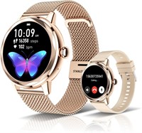 Умные часы для женщин с функцией вызова/звонка, золотые женские часы с дисплеем 1,19 дюйма для телефонов Android и iOS, с защитой IP67, фитнес-трекером, монитором артериального давления, пульса, сна и женского цикла, 2 ремешка 1000014079