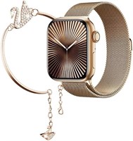 Умные часы HainoTeko SQ-16 Mini Series 10 с AMOLED-дисплеем, стильным браслетом, тремя парами ремешков и зарядным кабелем, разработанные для женщин (золотой) 1000014090