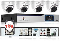Система домашней безопасности Tomvision с 2-мегапиксельной камерой, 4 каналами, комплектом DVR для видеонаблюдения с 4 камерами с пластиковым куполом для установки в помещении (жесткий диск 1 ТБ, 4 камеры для установки в помещении) 1000014426