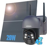 Камера видеонаблюдения Xega 4G LTE? Солнечная панель 20 Вт, аккумулятор 20 000 мА·ч? С SIM-картой - [Круглосуточная запись] Беспроводная камера видеонаблюдения на солнечной энергии, ночное видение 2K HD, PIR-датчик движения, IP66 1000014512