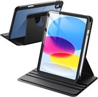 Вращающийся чехол JETech для iPad (A16) 11/10 поколения (2025/2022) с подставкой для карандашей, вращающаяся на 360 градусов защитная крышка-подставка, прозрачная задняя крышка, автоматическое пробуждение / спящий режим (черный) 82489