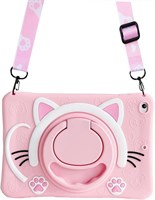 Чехол для планшета Samsung Galaxy Tab S6 Lite 10,4 дюйма 2022/2020 (SM-P610/P613/P615/P619) с поворотной подставкой на 360°/ручкой/плечевым ремнем, ударопрочный силиконовый чехол с милым котом (розовый) 1000018655