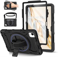 Чехол для планшета Honor Pad X9a 11,5 дюйма (2025) с защитой HD-экрана, ударопрочный, прочный, детский, с вращающейся на 360° подставкой/плечевым ремнем/держателем для ручки. Чехол для планшета Honor X9a 11,5 дюйма, черный 1000018741