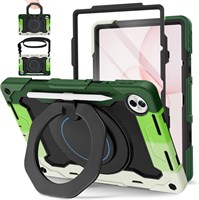 Чехол ROISKIN для планшета Honor Pad 10 (12,1 дюйма, 2025) с защитой экрана, вращающейся на 360° подставкой, плечевым ремнем, прочный ударопрочный детский чехол с держателем для карандашей, черно-зеленый 1000018754