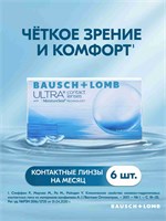 Bausch + Lomb ULTRA контактные линзы на один месяц, в упаковке 6 штук, с базовым радиусом кривизны 8.5 и диоптриями -4.5. 1000020278