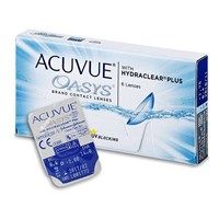 Шестерка двухнедельных контактных линз Acuvue Oasys для коррекции зрения с диоптриями -5.75, базовым радиусом 14 и диаметром 8.4, в упаковке на шесть штук. 1000020392