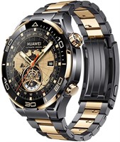 HUAWEI Watch: Уникальный дизайн, 46 мм, 1,5 дюйма, роскошные смарт-часы — вставка из 18-каратного золота — корпус из черного аморфного сплава на основе циркония с золотым титановым ремешком — Bluetooth-звонки — HarmonyOS 1000020505