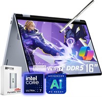 Ноутбук-трансформер Dell 16 Plus 2-в-1, 16-дюймовый сенсорный экран 1920 x 1200, процессор Core Ultra 7 256V с поддержкой ИИ, функция Copilot, клавиатура с подсветкой, веб-камера 1080p, Wi-Fi 7, Windows 11 Pro, цвет «Ледяной синий», с Office 365 (16 ГБ ОЗ 1000020538