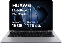 HUAWEI Matebook 14, 14,2-дюймовый OLED-дисплей с разрешением 2,8K, сенсорным управлением и возможностью ввода текста, ультратонкий дизайн, процессор Intel Core Ultra U7, 19 часов непрерывного воспроизведения видео, 16 ГБ + 1 ТБ памяти, Windows 11 Home, цв 1000020555