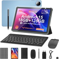 Планшет 11 дюймов с клавиатурой: Android 15, 8000 мАч, восьмиядерный процессор, 18 ГБ + 128 ГБ, 2 ТБ TF-карта, Wi-Fi 6, Bluetooth, 5.2-дюймовый дисплей, 1280*800 FHD+IPS, камера 13 МП + 5 МП, мышь, USB-C, адаптер, чехол, OTG-адаптер, стилус, защитная плен 1000020978