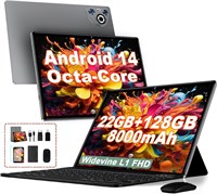Новейший Android-планшет 2025 года, 14-дюймовый сенсорный планшет, 22 (6+16) ГБ ОЗУ + 128 ГБ ПЗУ / TF 2 ТБ, 8-ядерный, 8000 мАч, GPS, Face ID, Widevine L1, Bluetooth 5.0, 8 МП + 5 МП, WLAN 6, родительский контроль, планшет с мышью — серый. 1000021033