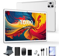 Планшет Android 10 дюймов, 16 (8+8) ГБ + 128 ГБ (1 ТБ), планшет-трансформер 2-в-1 с клавиатурой, стилусом и мышью, 5G WiFi, 21 МП, восьмиядерный процессор 2,0 ГГц, аккумулятор 8000 мАч, IPS-экран 1080FHD, GPS, Bluetooth 5 — серебристый. 1000021046