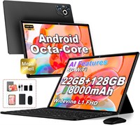 Планшет Android 14 дюймов, сенсорный экран, 22 ГБ ОЗУ, 128 ГБ ПЗУ/TF 1 ТБ, восьмиядерный процессор, аккумулятор 8000 мАч, Bluetooth 5.0, 8 МП + 5 МП, двойной Wi-Fi, Face ID, Widevine L1, планшет с металлической клавиатурой и мышью, черный. 1000021105