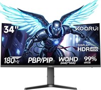 Игровой изогнутый монитор KOORUI 34 дюйма, WQHD 3440x1440, 180 Гц, VA-панель, MPRT 1 мс, PIP/PBP, HDR400, Adaptive Sync, 99% sRGB, регулировка высоты, DP 1.4, 2 HDMI 2.0 1000021520