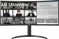 LG 34WR55QK-B 34-дюймовый сверхширокоформатный изогнутый монитор WQHD (3440 x 1440), 100 Гц, 5 мс, HDR10, режим чтения, HDMI, DisplayPort, USB Type-C, регулируемая по высоте и наклону подставка, черный 1000021528