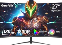 Игровой монитор Gawfolk 27 дюймов, 180 Гц, FHD, изогнутый, радиус кривизны, 1800R, разрешение 1080P (1920x1080), быстрое время отклика 1 мс (GTG), безрамочный, 100% sRGB, FreeSync, идеально подходит для дома, офиса и киберспортивных игр. 1000021546