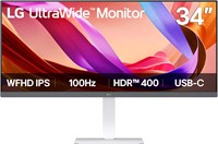 LG 34U530A-W 34-дюймовый ультраширокоформатный монитор с разрешением QHD (2560 x 1440) IPS-матрицей, 100 Гц, VESA DisplayHDR 400, HDMI, DisplayPort, USB Type-C, регулируемая по наклону/высоте/поворотная подставка, белый 1000021569