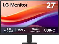 LG 27U421AB 27-дюймовый изогнутый VA-монитор с разрешением Full HD (1920x1080), частотой обновления 100 Гц, временем отклика 5 мс, поддержкой HDR10, разъемами USB-C (15 Вт PD) + HDMI, безрамочным дизайном с трех сторон, регулируемым наклоном. 1000021571