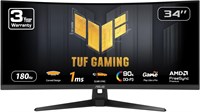 Изогнутый ультраширокий монитор ASUS TUF Gaming 34 дюйма (VG34VQ3B) – 21:9 QHD (3440x1440), 180 Гц, 1 мс, технология Extreme Low Motion Blur Sync, FreeSync Premium, встроенные динамики, 90% DCI-P3, DisplayWidget Center, 3-летняя гарантия. 1000021591