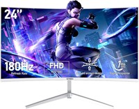24-дюймовый игровой монитор FHD 180 Гц, изогнутый, радиус 3000R, разрешение 1080p (1920x1080), время отклика 1 мс (GTG), Freesync, 98% sRGB, VESA, HDMI, DP. Подходит для киберспортивных игр и домашнего офиса. Белый цвет. 1000021611