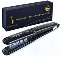 Паровая плойка-выпрямитель для волос Solarae Professional 2-в-1 с титановыми плавающими пластинами — не повреждает волосы от перегрева, делает их блестящими, гладкими и предотвращает пушение, идеально подходит для ежедневной укладки, имеет регулируемую те 1000022253