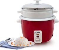 Электрическая рисоварка AGARO Elegant, 1 литр, 400 Вт, автоматический нагрев, приготовление на пару, съемная алюминиевая кастрюля, крышка из нержавеющей стали, функция поддержания тепла, подставка под горячее, для риса и овощей, красная. 1000022754