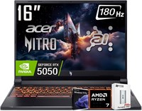 Ноутбук для игр Acer Nitro V 16 AI имеет 16-дюймовый экран WUXGA IPS с частотой обновления 180 Гц. В его оснащении процессор AMD Ryzen 7 260 (лучше, чем Intel i7-14700), видеокарта NVIDIA GeForce RTX 5050 с 8 ГБ памяти GDDR7, 16 ГБ оперативной памяти DDR5 1000024448