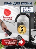 Кухонный кран TAKUMi Black с изгибающимся изливом черного цвета 1000025184