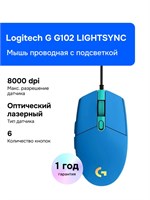 Мышь Logitech G G102 LIGHTSYNC - это проводная мышь синего цвета 1000025389