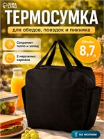 Чёрная термосумка объемом 8.7 литра с двумя внешними карманами на молнии 1000026023