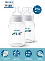 Две штуки бутылочек Philips Avent Anti-colic SCY103/02 объемом 260 мл с антиколиковым клапаном предназначены для кормления младенцев старше одного месяца 1000026103