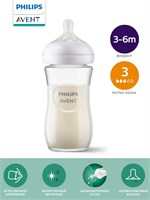 Стеклянная бутылочка Philips Avent Natural Response, SCY933/01, объемом 240 мл, предназначена для кормления новорожденных возрастом от 3 месяцев и старше. В комплекте идет 1 штукa с антиколиковым клапаном 1000026136