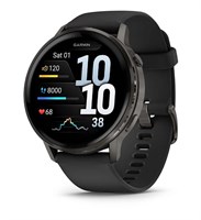 Часы GARMIN VENU 4 с дисплеем Amoled, диаметром 45 мм, в черном цвете с черным силиконовым ремешком, модель 010-03014-00 1000026508