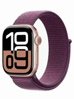 Apple Watch Series 10 в корпусе из алюминия цвета Rose Gold с диагональю 42 мм, оснащенный GPS, и ремешком Plum Sport Loop в стандартном размере. 1000026778