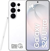 Белый Samsung Galaxy S26 Ultra с 256 ГБ памяти - это AI-телефон с 12 ГБ ОЗУ, настраиваемым приложением, режимом конфиденциальности и функцией автозаполнения фотографий. У него камера на 200 Мп, аккумулятор на 5000 мАч и предоставляется 2 года гарантии (се 1000027022