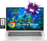 Ноутбук HP Chromebook 14" HD с матовым покрытием, оснащенный процессором Intel N200, 4 ГБ оперативной памяти LPDDR5 и 288 ГБ накопителя (128 ГБ eMMC + 160 ГБ в док-станции). В устройстве также имеется графика Intel UHD Graphics, поддержка Wi-Fi 6, встроен 1000028437